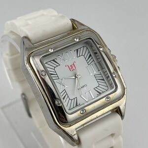 Just Fab Watch Women 36mm Silver Case White Silicone Band- New‎ Battery